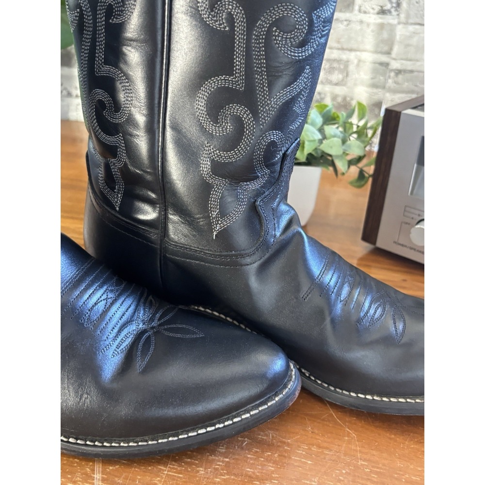 Justin 1409⭐️Classic Black London Calf Leather Western Cowboy Boots⭐️Mens 9 D - Picture 9 of 12
